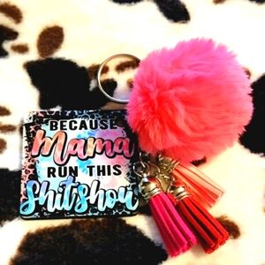 Mama Runs This Show Pink Pom Pom Tassel Keychain